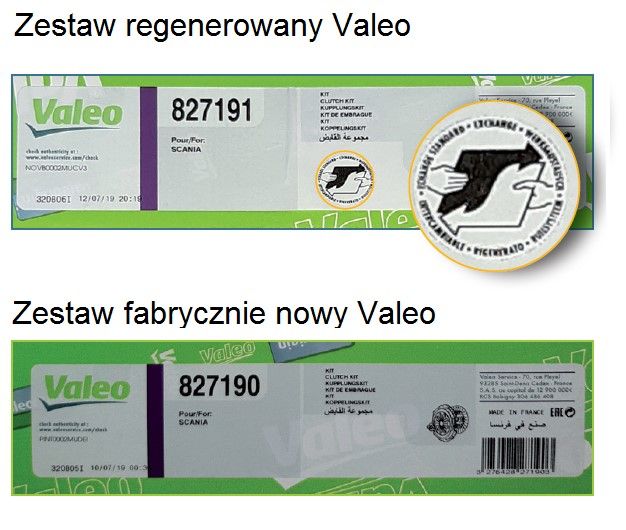   Oznaczenie regenerowanychh sprzęgieł Valeo, oraz fabrycznie nowych  