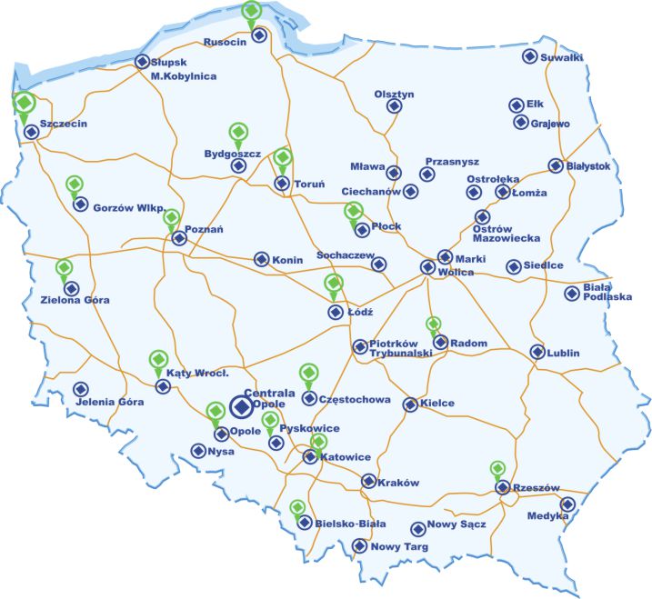 Mapa Oddziały OPOLTRANS