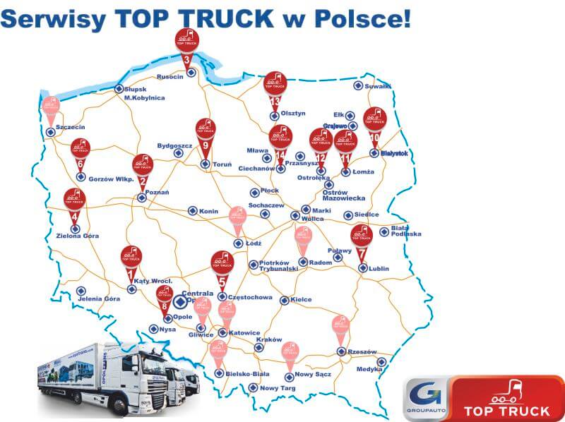 Mapa sieć serwisów OPOLTRANS Top Truck